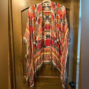 OPEN FRONT OLIVE PINK MUSTARD BOHEMIAN FLORAL CARDIGAN KIMONO